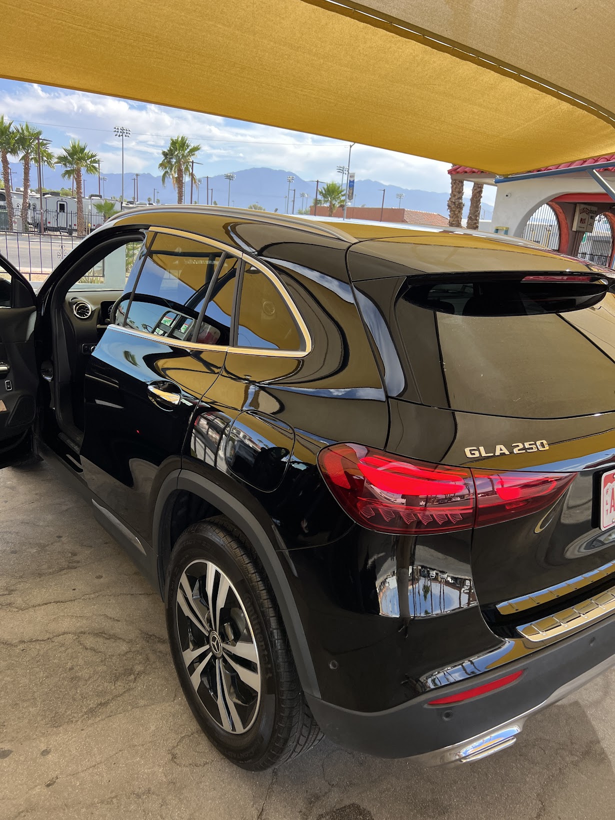 Black Mercedes GLA 250 rear after exterior wash